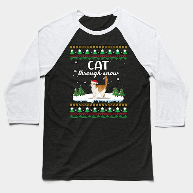 Cat Through Snow Funny Christmas Costume Baseball T-Shirt by Dunnhlpp